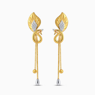 22ct Gold Peacock Shaped Drop Earring | With Round CZ 22ct Gold Peacock Shaped Drop Earring | With Round CZ