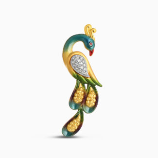 22ct Gold Peacock Shaped Stud Earring | With Enamel Finish 22ct Gold Peacock Shaped Stud Earring | With Enamel Finish