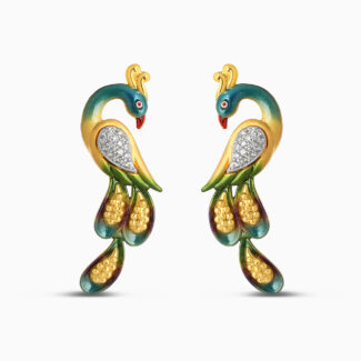 22ct Gold Peacock Shaped Stud Earring | With Enamel Finish 22ct Gold Peacock Shaped Stud Earring | With Enamel Finish