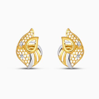 22ct Gold Leaf Shaped Stud Earrings | With Rhodium Detailing 22ct Gold Leaf Shaped Stud Earrings | With Rhodium Detailing