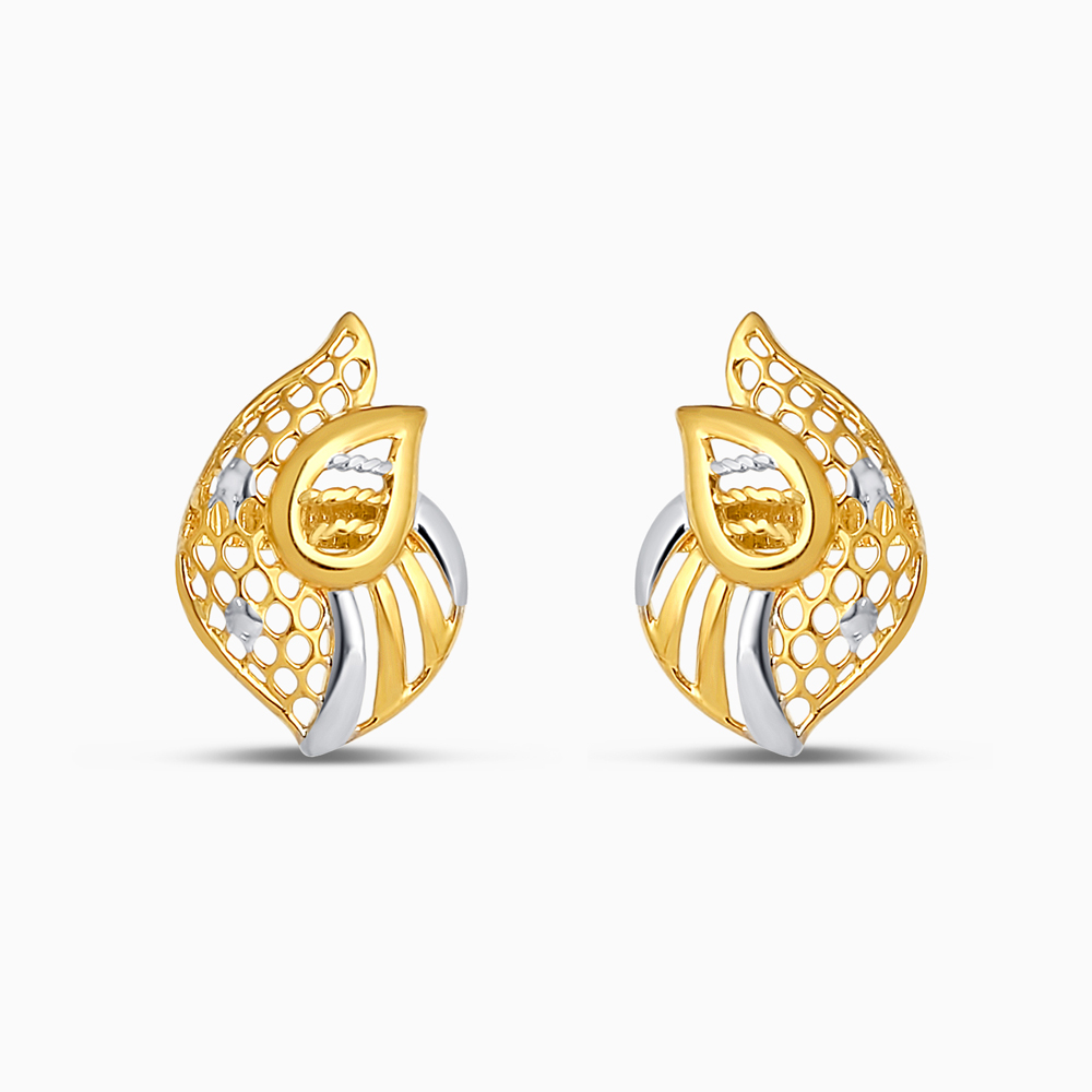 أقراط مرصعة على شكل ورقة ذهبية عيار 22 قيراط | بتفاصيل من الروديوم أقراط مرصعة على شكل ورقة ذهبية عيار 22 قيراط | بتفاصيل من الروديوم