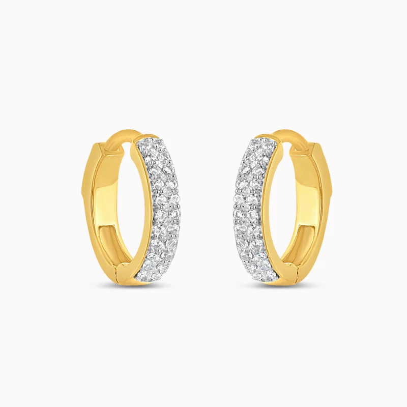 22ct Gold Pave Diamond Cut Hoops with CZ Stones 22ct Gold Pave Diamond Cut Hoops with CZ Stones