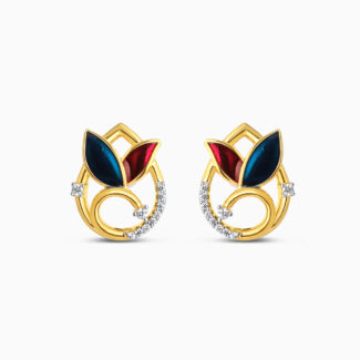 22ct Gold Leaf Shaped Stud With Enamel 22ct Gold Leaf Shaped Stud With Enamel