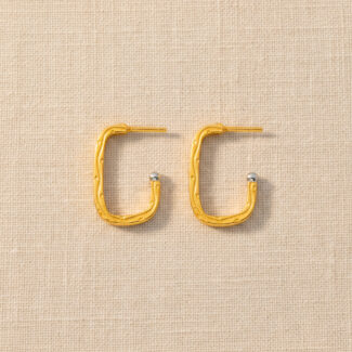 22ct Gold Textured Square Hoop Earring | With Rhodium Tip 22ct Gold Textured Square Hoop Earring | With Rhodium Tip