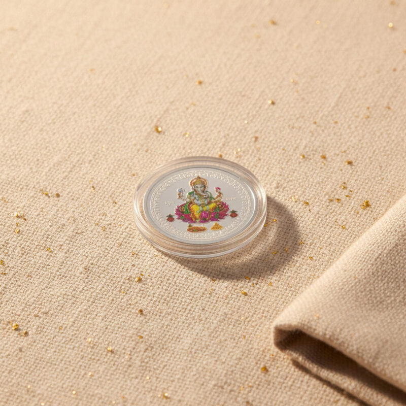 Gümüş Ganesh Coin - 20g, Canlı Renk Sürümü Gümüş Ganesh Coin - 20g, Canlı Renk Sürümü
