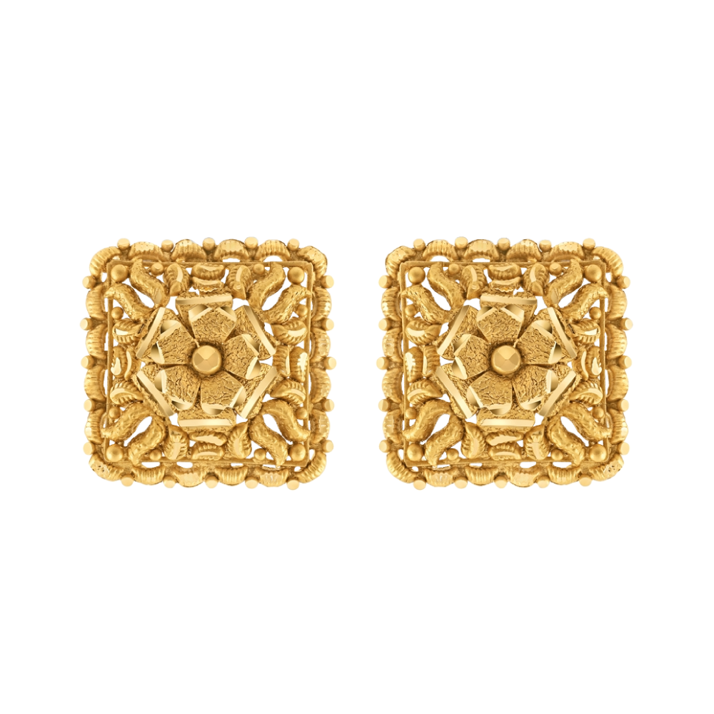 أقراط مرصعة ذهبية عيار 22 قيراط | مجموعة الورود أقراط مرصعة ذهبية عيار 22 قيراط | مجموعة الورود