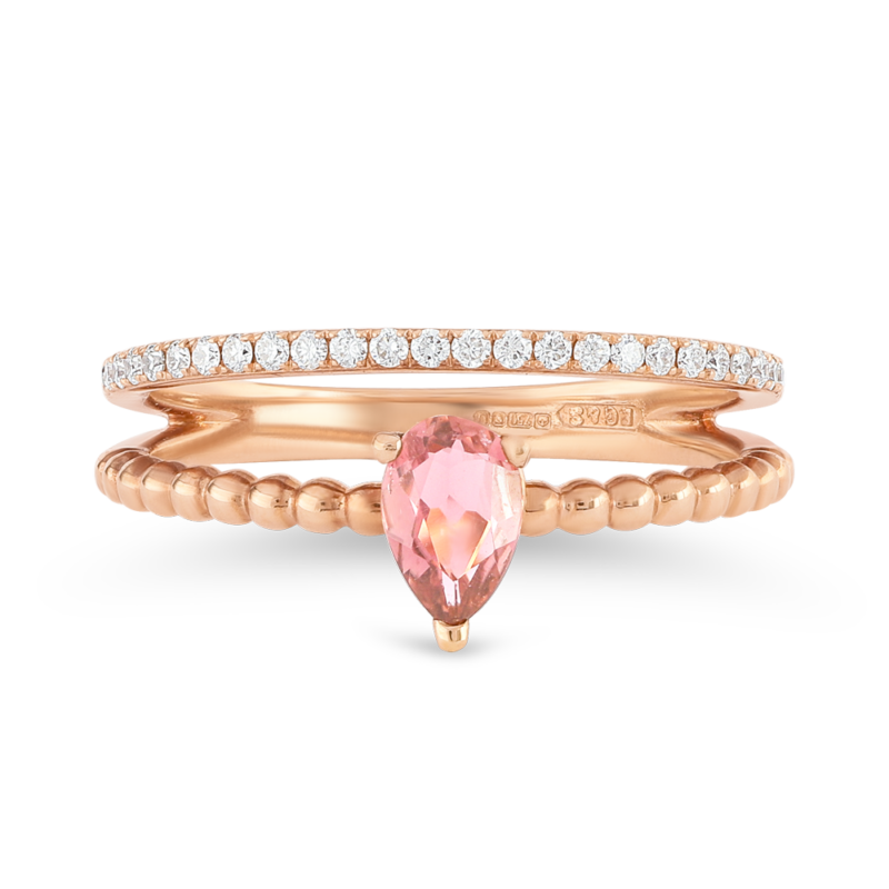 Ring aus 18 Karat Roségold mit rosa Turmalin und Diamanten Ring aus 18 Karat Roségold mit rosa Turmalin und Diamanten