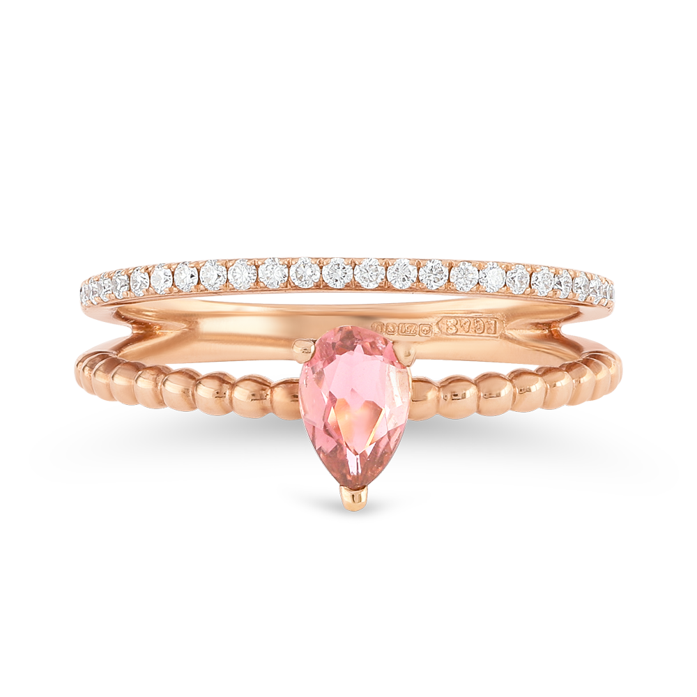 خاتم من الذهب الوردي عيار 18 قيراط مع التورمالين الوردي والألماس خاتم من الذهب الوردي عيار 18 قيراط مع التورمالين الوردي والألماس