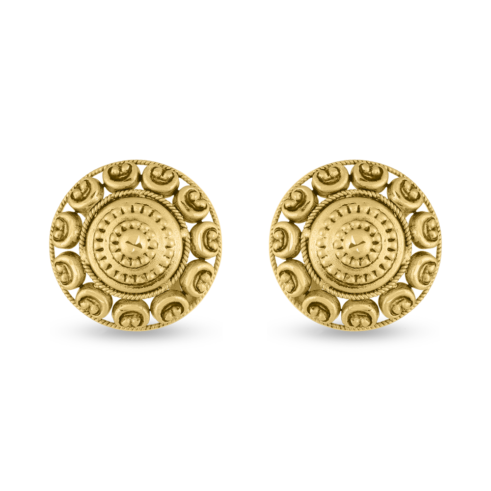 قرط مرصع بلمسة نهائية عتيقة من الذهب عيار 22 قيراط | عرض 12 مم قرط مرصع بلمسة نهائية عتيقة من الذهب عيار 22 قيراط | عرض 12 مم