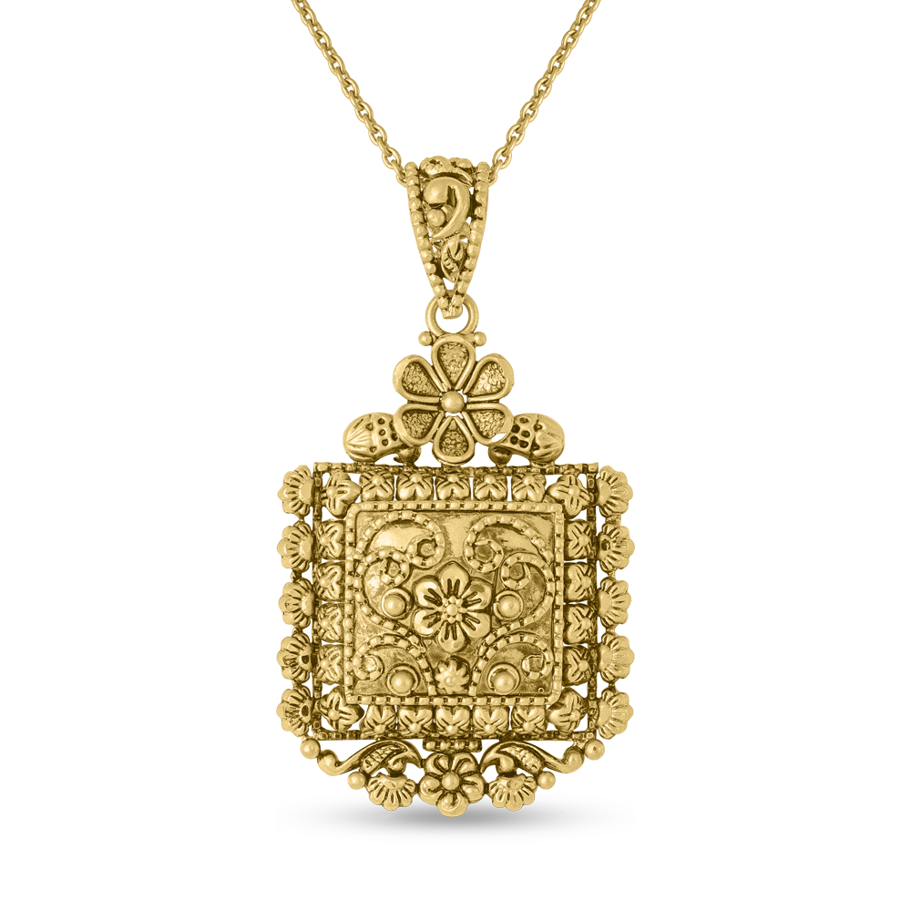 22 Ayar Altın Kare Şeklinde Çiçekli Kolye 22 Ayar Altın Kare Şeklinde Çiçekli Kolye