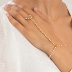 بونشا ذهبي عيار 22 قيراط مع لؤلؤ وزهرة وردية | 7 بوصة بونشا ذهبي عيار 22 قيراط مع لؤلؤ وزهرة وردية | 7 بوصة