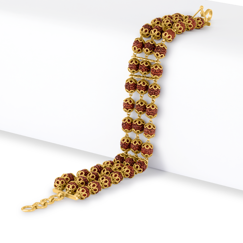 22 Ayar Altın Rudraksh Üç Çizgi Bileklik | 7,5 İnç 22 Ayar Altın Rudraksh Üç Çizgi Bileklik | 7,5 İnç