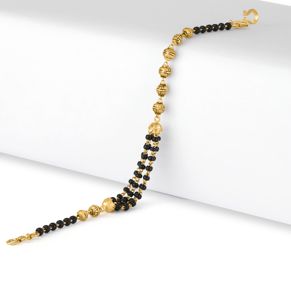 سوار ذهب عيار 22 قيراط مع خرز أسود | 7 بوصة سوار ذهب عيار 22 قيراط مع خرز أسود | 7 بوصة