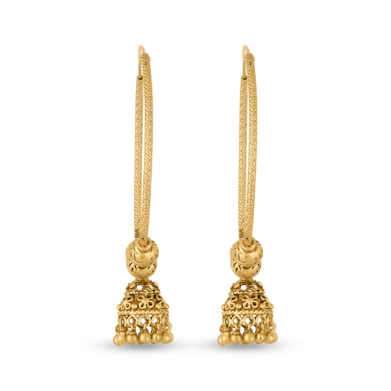 أقراط هندية ذهبية دائرية من الذهب مع جومخة أقراط هندية ذهبية دائرية من الذهب مع جومخة