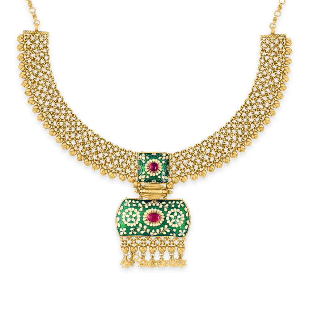 22 Ayar Altın Yeşil Mineli Kolye | Maharani Koleksiyonu 22 Ayar Altın Yeşil Mineli Kolye | Maharani Koleksiyonu