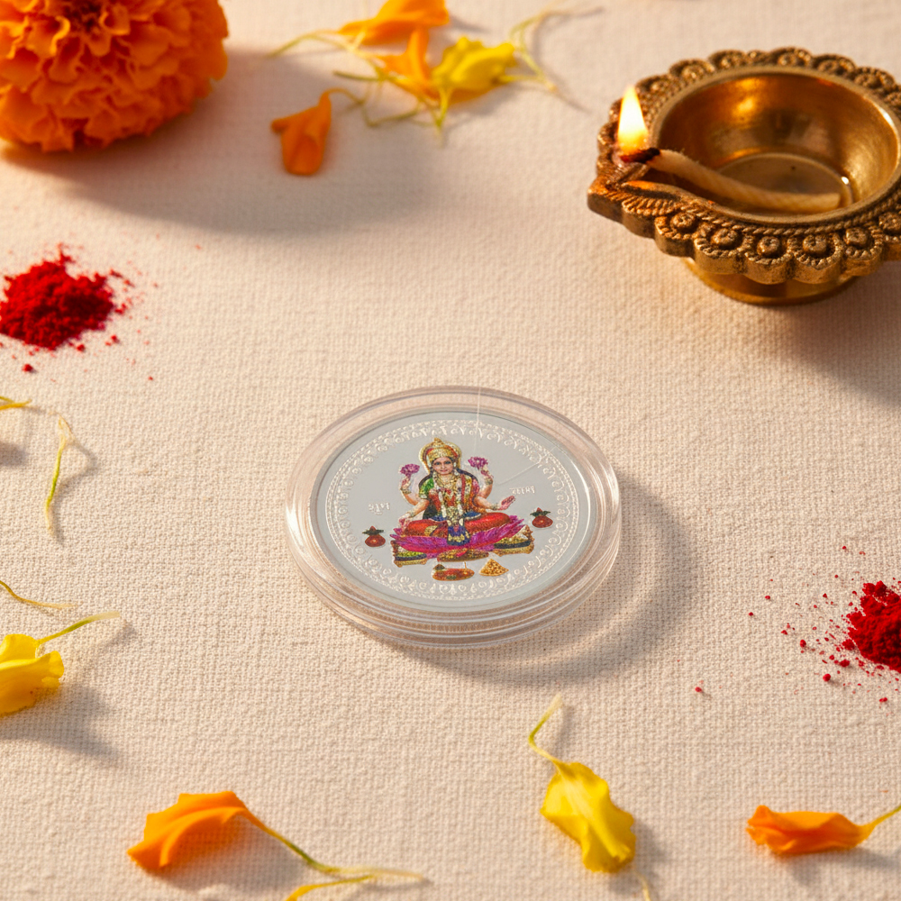 عملة لاكشمي الفضية - 20 جم، إصدار ملون نابض بالحياة عملة لاكشمي الفضية - 20 جم، إصدار ملون نابض بالحياة