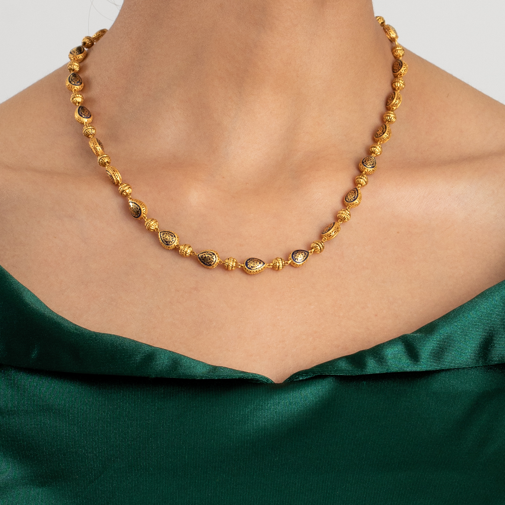 سلسال بنمط مالا مع مينا من الذهب عيار 22 قيراط | 18 بوصة سلسال بنمط مالا مع مينا من الذهب عيار 22 قيراط | 18 بوصة