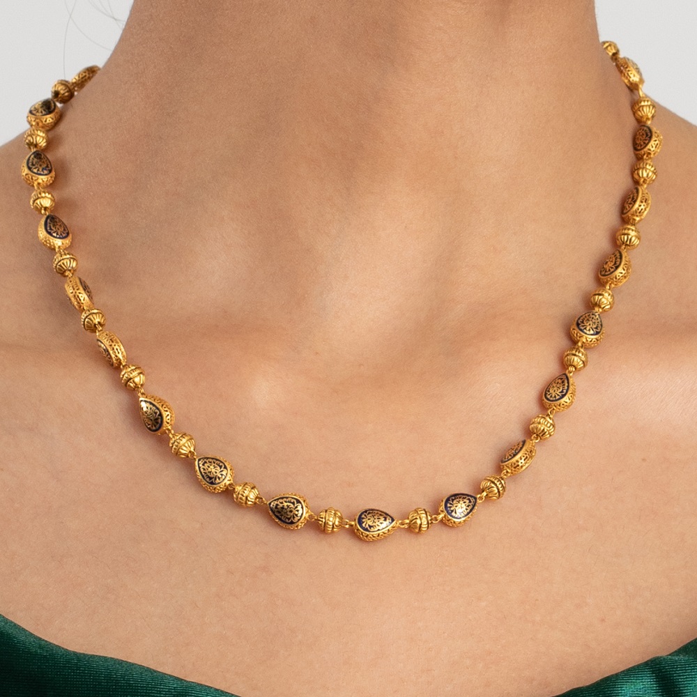 سلسال بنمط مالا مع مينا من الذهب عيار 22 قيراط | 18 بوصة سلسال بنمط مالا مع مينا من الذهب عيار 22 قيراط | 18 بوصة