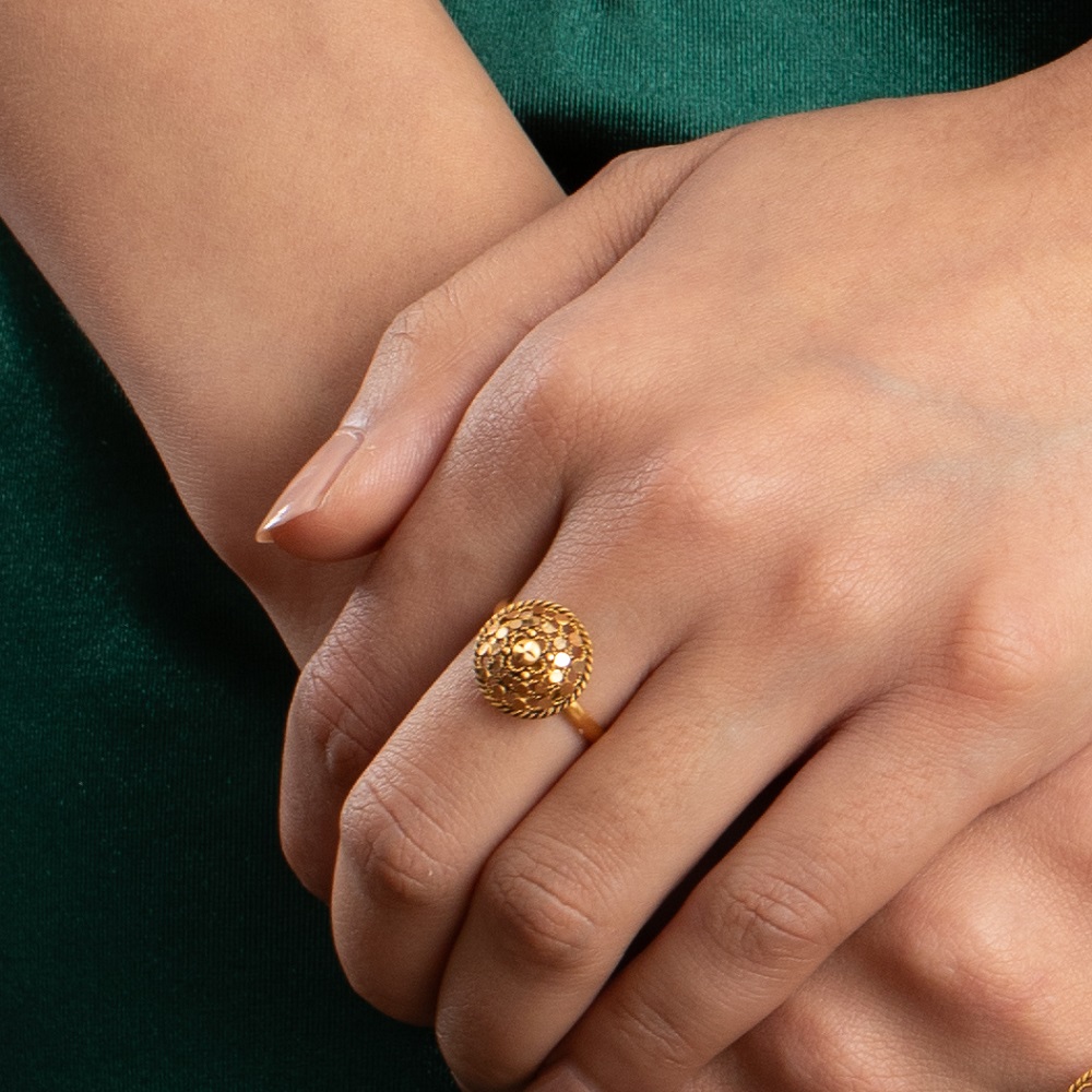 خاتم كوكتيل من الذهب عيار 22 قيراط قابل للتعديل | 12 مم خاتم كوكتيل من الذهب عيار 22 قيراط قابل للتعديل | 12 مم