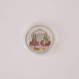 Silver Lakshmi Ganesh Coin - 20g, Vibrant Color Edition Silver Lakshmi Ganesh Coin - 20g, Vibrant Color Edition