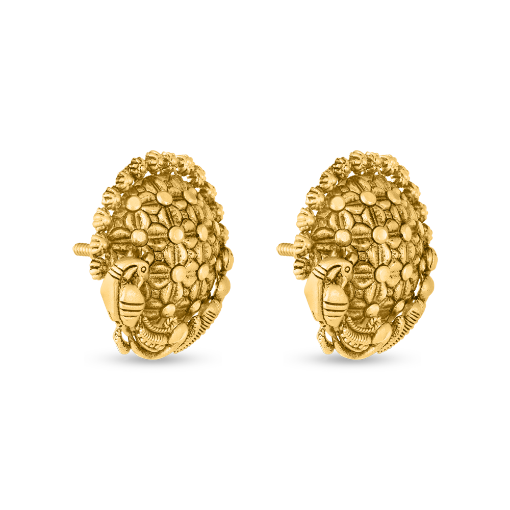 قرط مرصع بزخارف الطاووس ذهب عيار 22 قيراط قرط مرصع بزخارف الطاووس ذهب عيار 22 قيراط