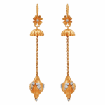 أقراط متدلية طويلة من الذهب عيار 22 قيراط | زخرفة زهرية وروديوم أقراط متدلية طويلة من الذهب عيار 22 قيراط | زخرفة زهرية وروديوم
