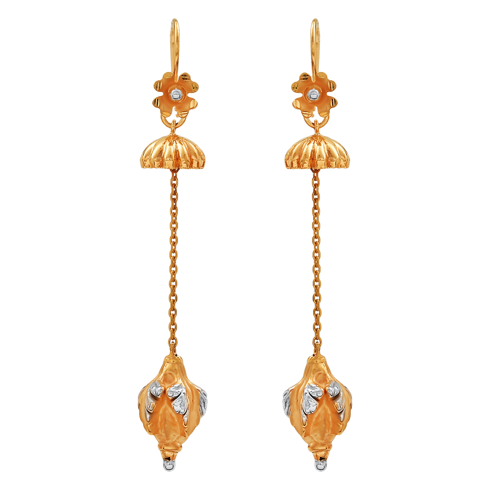 أقراط متدلية طويلة من الذهب عيار 22 قيراط | زخرفة زهرية وروديوم أقراط متدلية طويلة من الذهب عيار 22 قيراط | زخرفة زهرية وروديوم