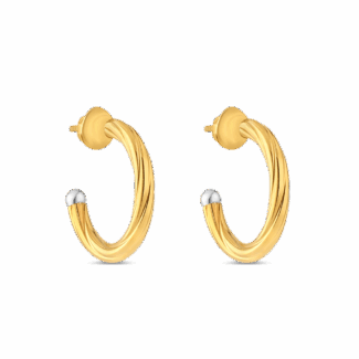 22ct Gold Twisted Round Hoop Earring | With Rhodium Tip 22ct Gold Twisted Round Hoop Earring | With Rhodium Tip