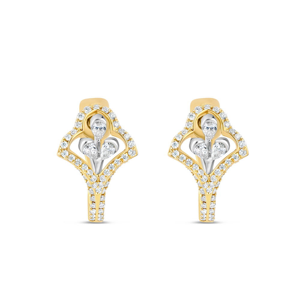 أقراط دائرية من الذهب عيار 18 قيراطاً من الألماس على شكل أزهار أقراط دائرية من الذهب عيار 18 قيراطاً من الألماس على شكل أزهار