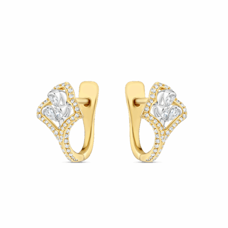 أقراط دائرية من الذهب عيار 18 قيراطاً من الألماس على شكل أزهار أقراط دائرية من الذهب عيار 18 قيراطاً من الألماس على شكل أزهار