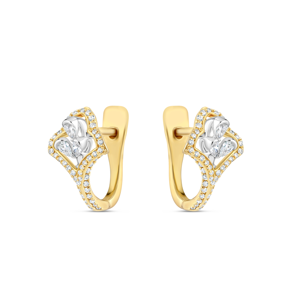 أقراط دائرية من الذهب عيار 18 قيراطاً من الألماس على شكل أزهار أقراط دائرية من الذهب عيار 18 قيراطاً من الألماس على شكل أزهار