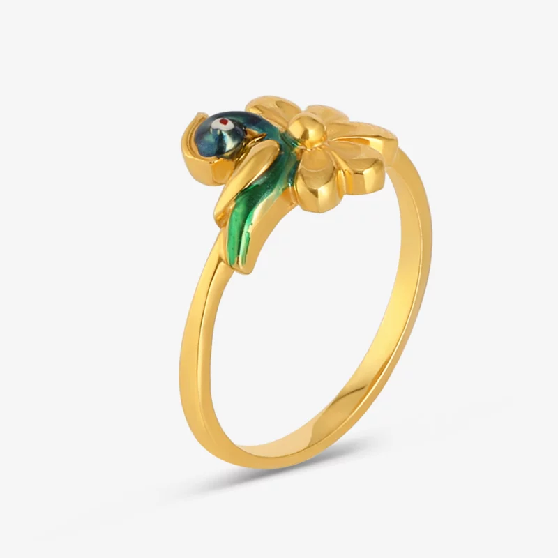 22ct Gold Enamel Bird & Blossom Ring | Size N 22ct Gold Enamel Bird & Blossom Ring | Size N