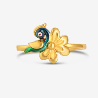 22ct Gold Enamel Bird & Blossom Ring | Size N