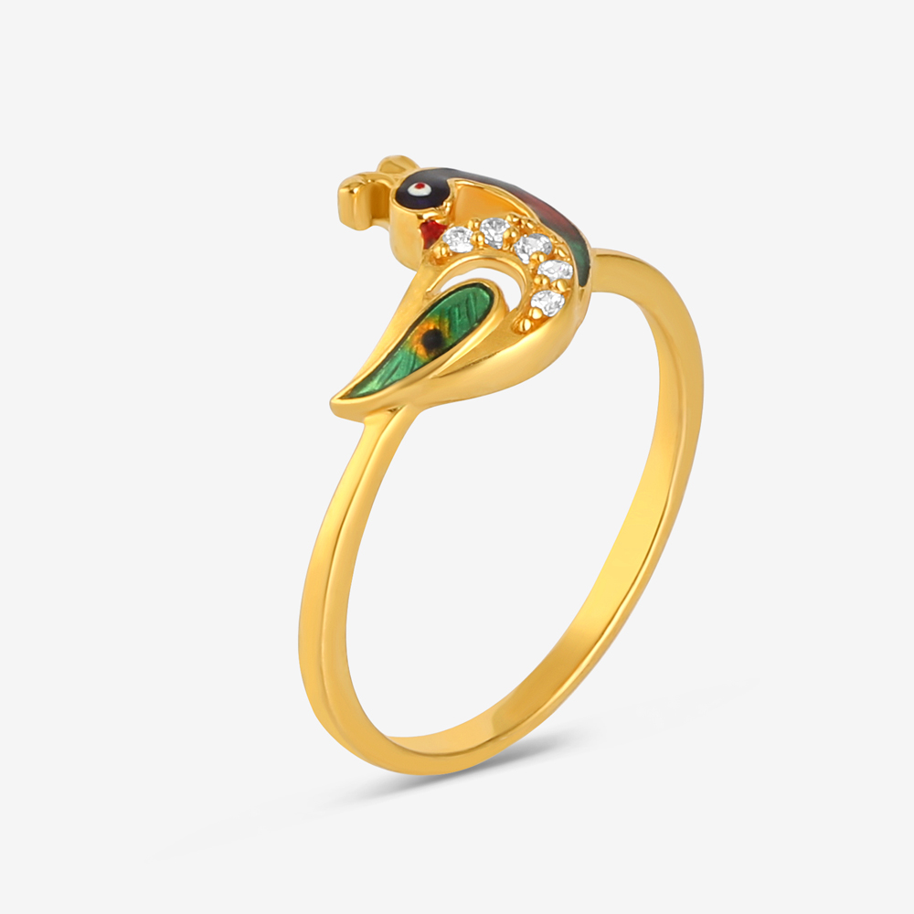 خاتم الطاووس جريس من الذهب عيار 22 قيراط من الذهب والمينا | مقاس M خاتم الطاووس جريس من الذهب عيار 22 قيراط من الذهب والمينا | مقاس M