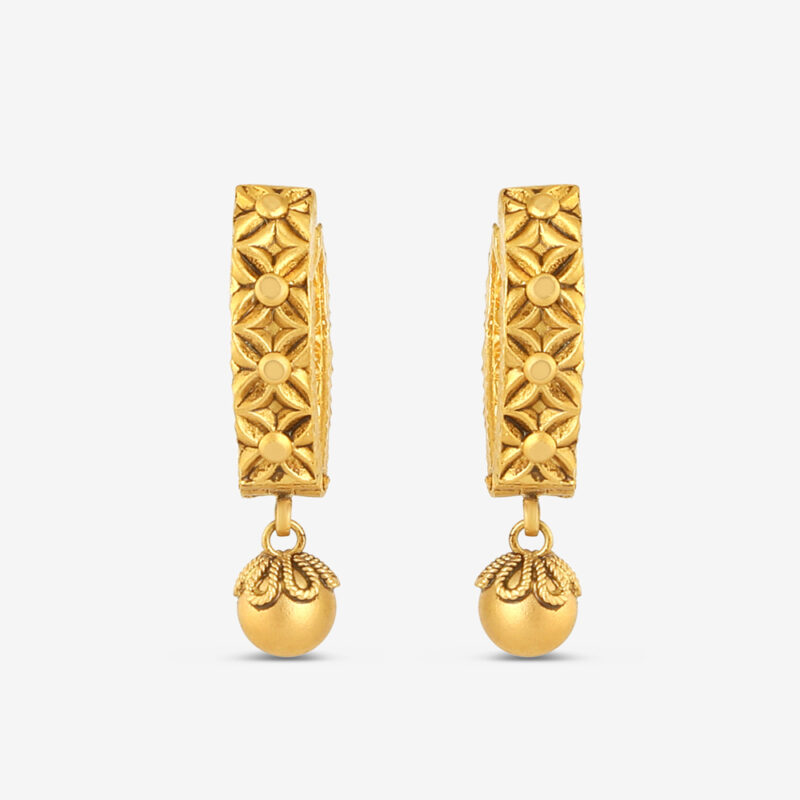 22ct Gold V-Shape Hoops with Drop