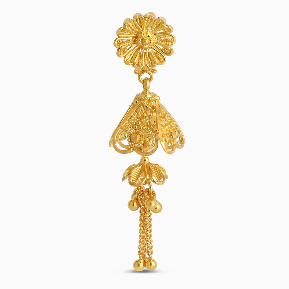 أقراط جومكا على شكل قبة زهرية | مجموعة جالي الذهبية عيار 22 قيراط أقراط جومكا على شكل قبة زهرية | مجموعة جالي الذهبية عيار 22 قيراط