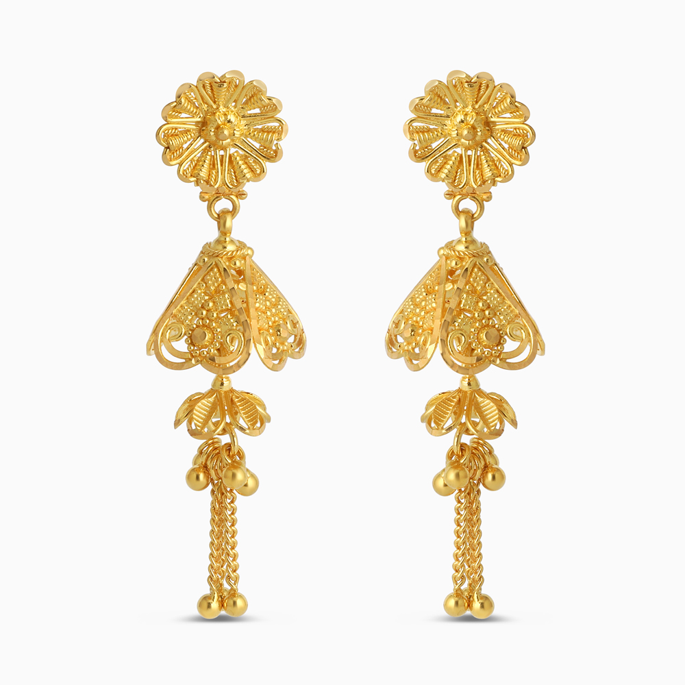 أقراط جومكا على شكل قبة زهرية | مجموعة جالي الذهبية عيار 22 قيراط أقراط جومكا على شكل قبة زهرية | مجموعة جالي الذهبية عيار 22 قيراط