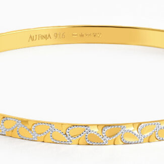 22ct Gold Bangle with Rhodium Leaf Design 22ct Gold Bangle with Rhodium Leaf Design