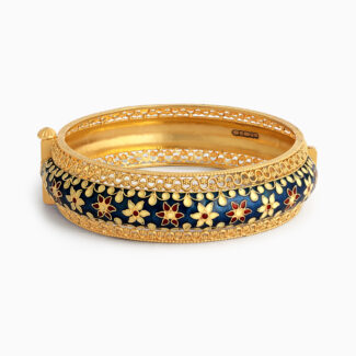 22ct Gold Blue Enamel Floral Kada with Screw