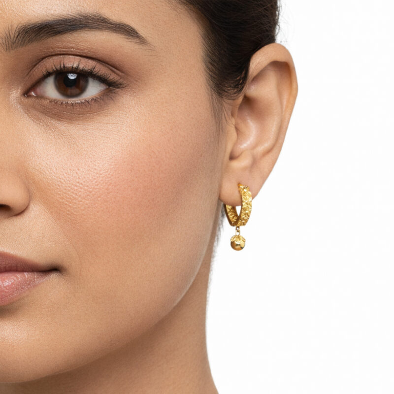 22ct Gold V-Shape Hoops with Drop
