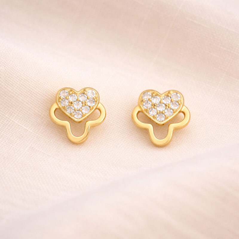 Gold Heart Studs with CZ