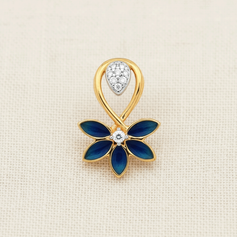 قلادة زهور ذهبية عيار 22 قيراط مع قلادة زهرة CZ ومينا زرقاء قلادة زهور ذهبية عيار 22 قيراط مع قلادة زهرة CZ ومينا زرقاء