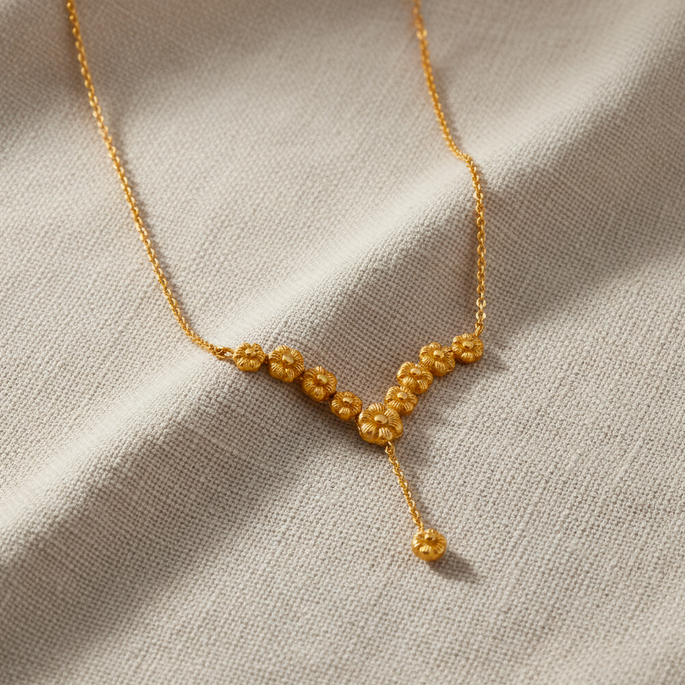 سلسال إكليل الورد الذهبي عيار 22 قيراط من ذهب شروق الشمس 22 قيراط سلسال إكليل الورد الذهبي عيار 22 قيراط من ذهب شروق الشمس 22 قيراط