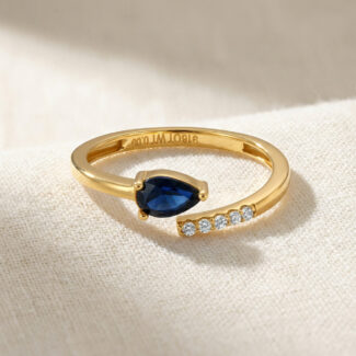 22ct Gold Tear-Drop Dark Blue CZ Open Ring