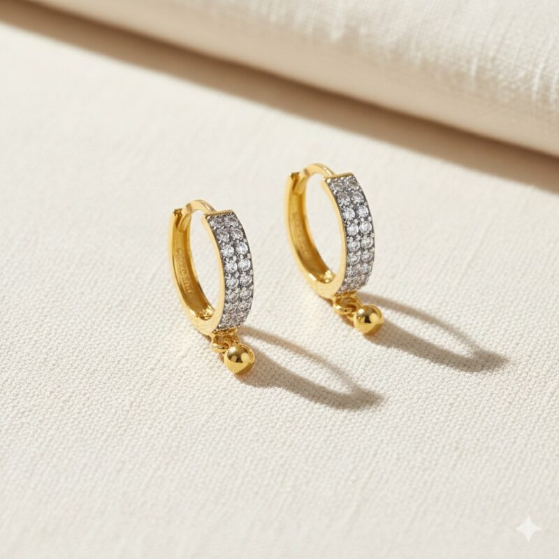 22 Ayar Altın Işıltılı Damla CZ Halka Küpe 22 Ayar Altın Işıltılı Damla CZ Halka Küpe