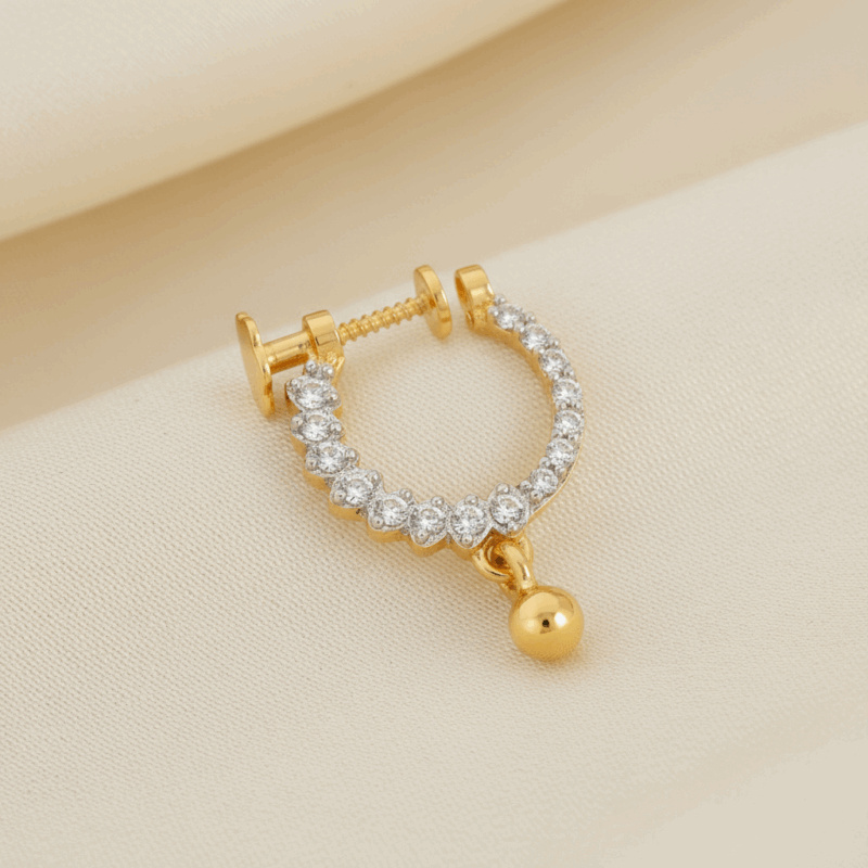 22ct Gelbgold CZ Nath mit Perle Tropfen