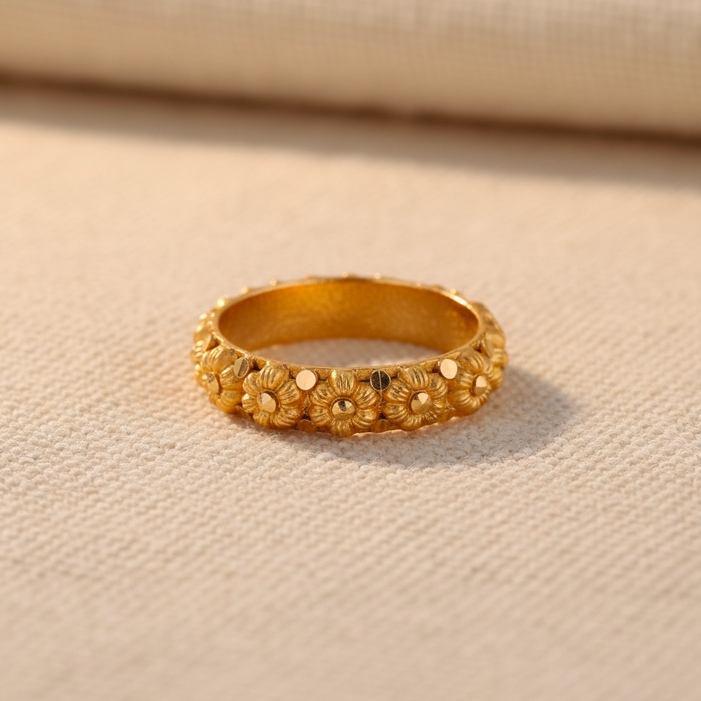 22 Ayar Gündoğumu Altın Rozet Yüzük | 4mm 22 Ayar Gündoğumu Altın Rozet Yüzük | 4mm