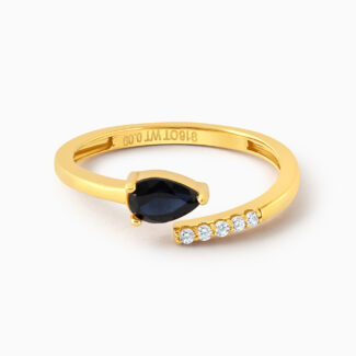 22ct Gold Tear-Drop Dark Blue CZ Open Ring
