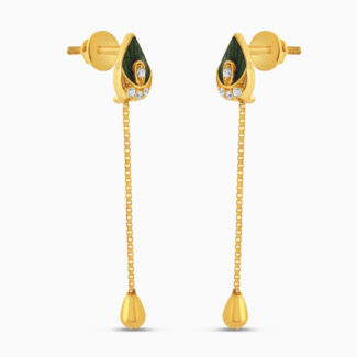 22ct Gold Leaf & Chain CZ Drop Earrings 22ct Gold Leaf & Chain CZ Drop Earrings