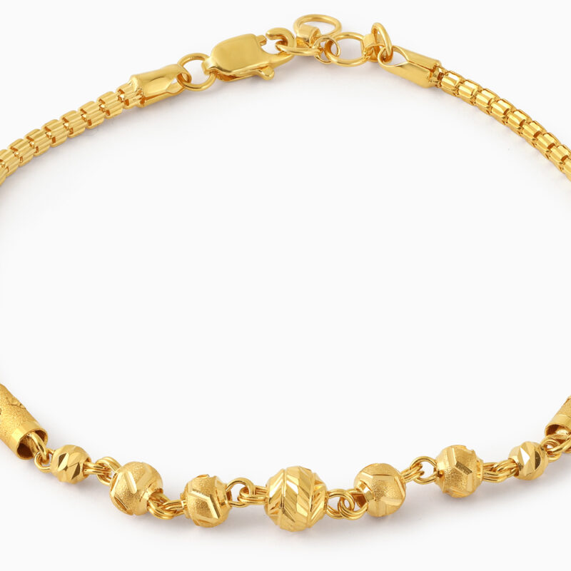 سوار من الذهب عيار 22 قيراط ذهبي مطرز بسلسلة صندوقية من الخرز سوار من الذهب عيار 22 قيراط ذهبي مطرز بسلسلة صندوقية من الخرز